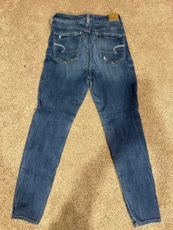 American Eagle Distressed Skinny Jegging Jeans - Dark Blue - Picture 2 of 7